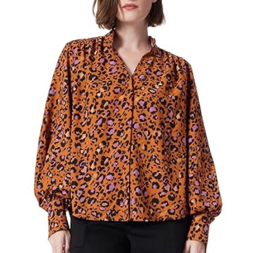 NWT $99 DEE OCLEPPO Jane Long Sleeve Button Front Blouse Leopard Print Size XL
